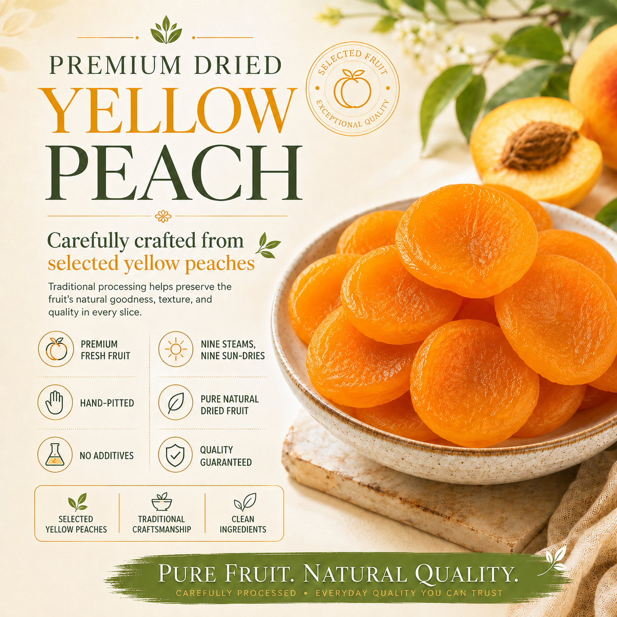 100% Pure Natural Dried Yellow Peach-Healthy blood sugar support.-NEX