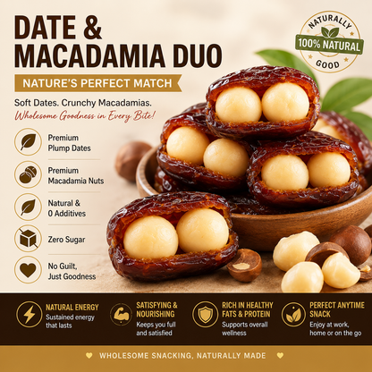 Premium Dates Stuffed with Macadamia Nuts-Supports Heart, Vascular & Blood Sugar Health-NEX