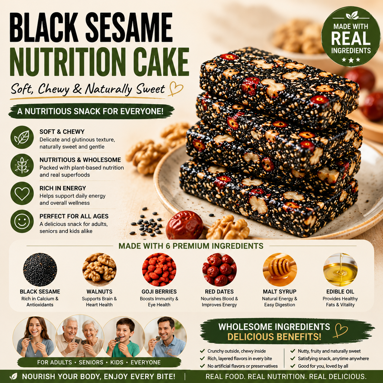Nutritionist Recommended Black Sesame Walnut Soft Cake-SUY