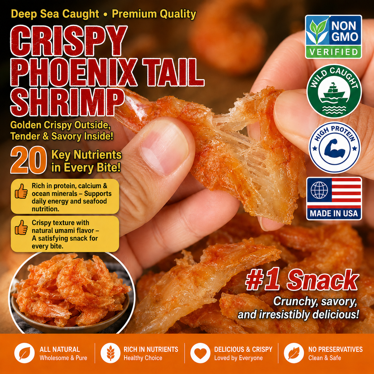 🤤100% All-Natural Crispy Shrimp-Supports Healthy Cardiovascular & Blood Sugar Levels-AUX
