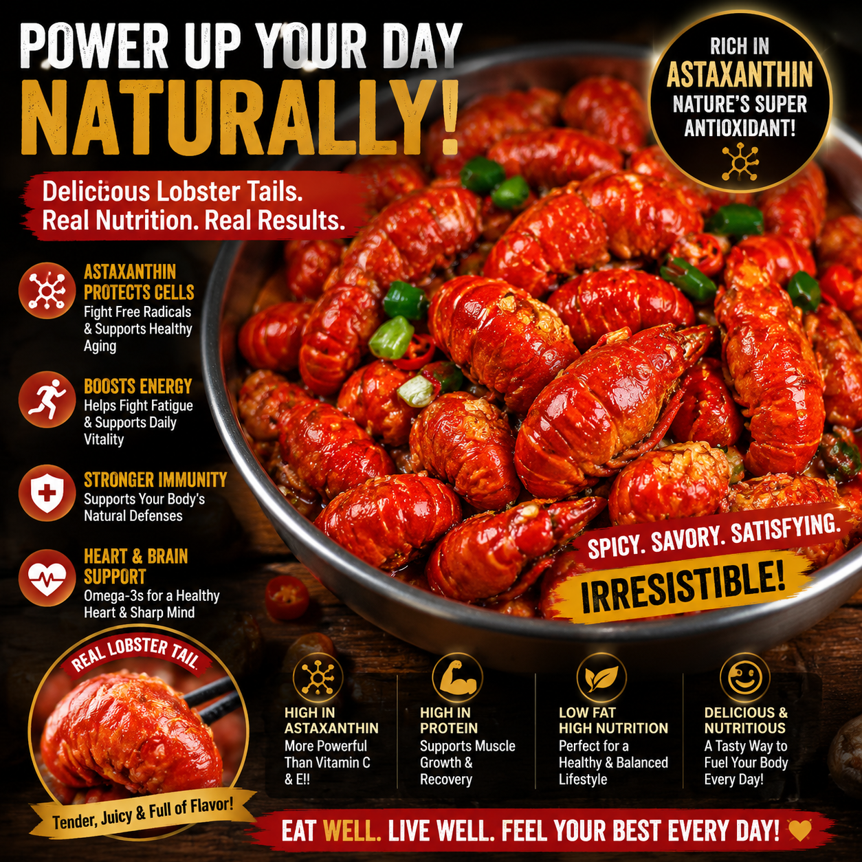 Spicy Ready-To-Eat Alaskan Wild-Caught Crawfish Tails, Juicy On-The-Go Seafood Snack-SUY