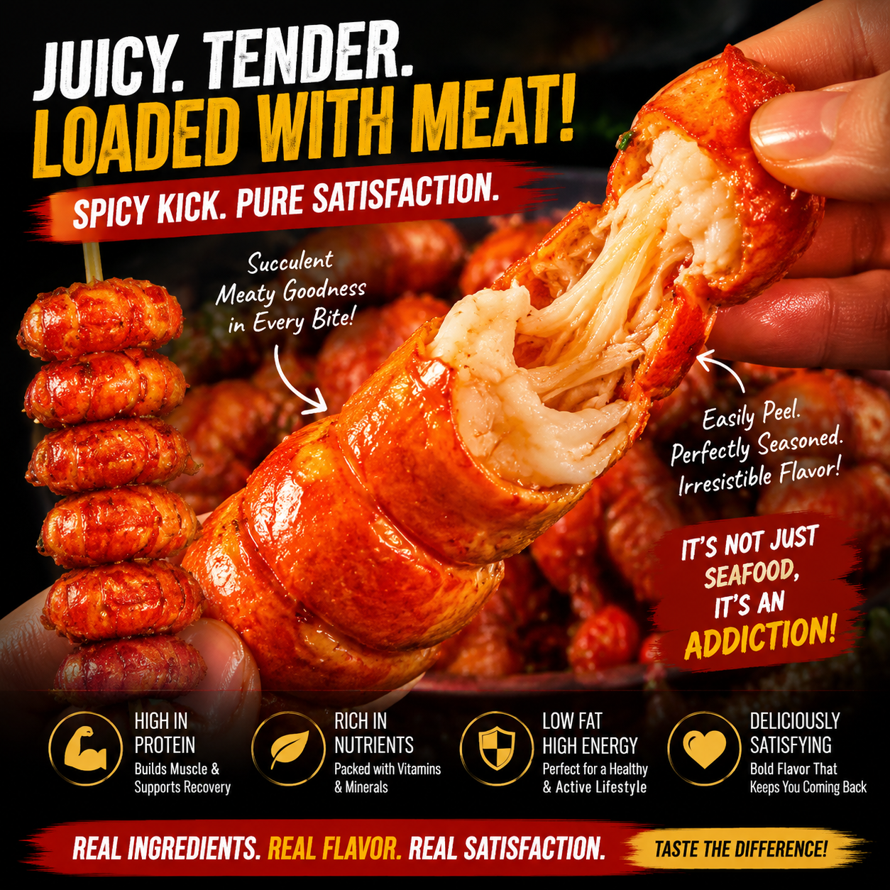 Spicy Ready-To-Eat Alaskan Wild-Caught Crawfish Tails, Juicy On-The-Go Seafood Snack-SUY