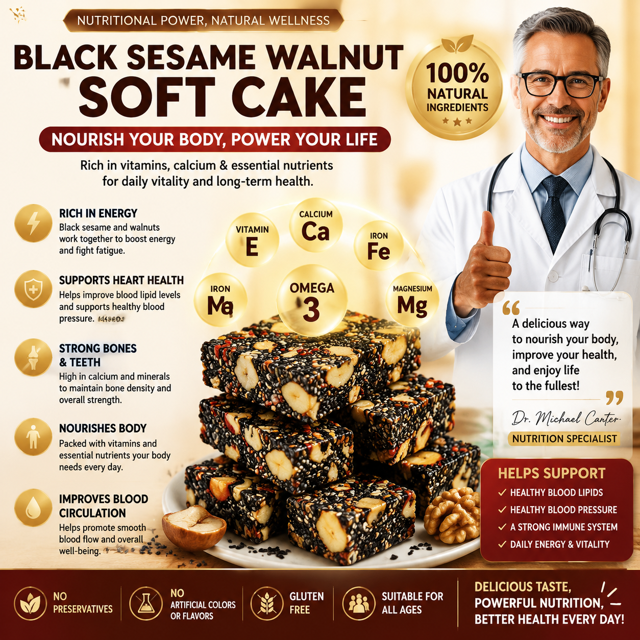 Nutritionist Recommended Black Sesame Walnut Soft Cake-SUY