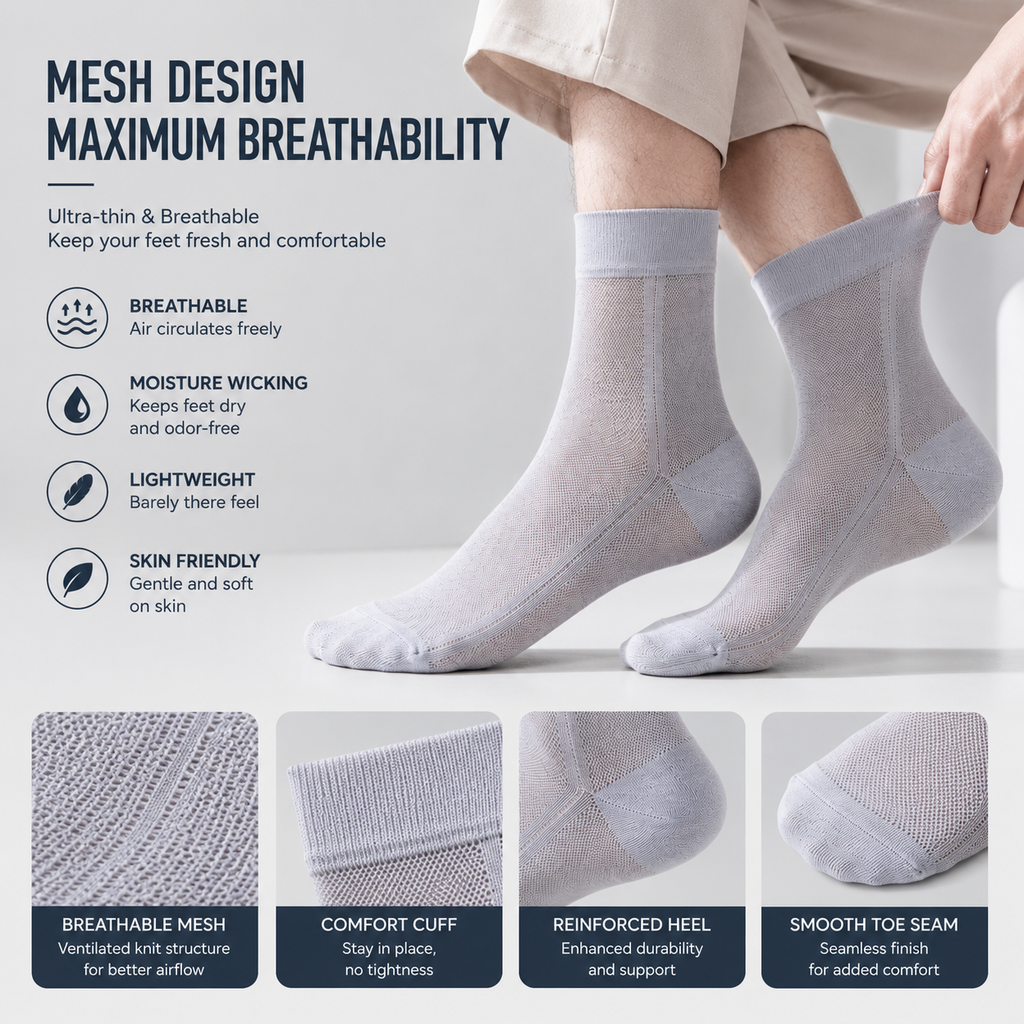 Ultra-Thin Breathable Mesh Socks for Men – Stay Cool, Dry & Comfortable All Day-HJY