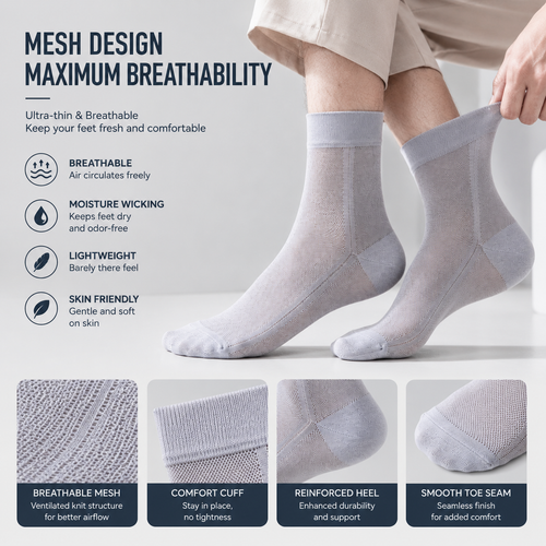 Ultra-Thin Breathable Mesh Socks for Men – Stay Cool, Dry & Comfortable All Day-JY