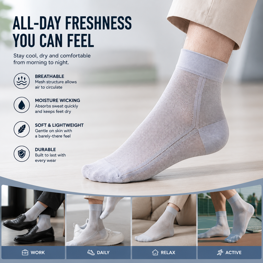 Ultra-Thin Breathable Mesh Socks for Men – Stay Cool, Dry & Comfortable All Day-HJY