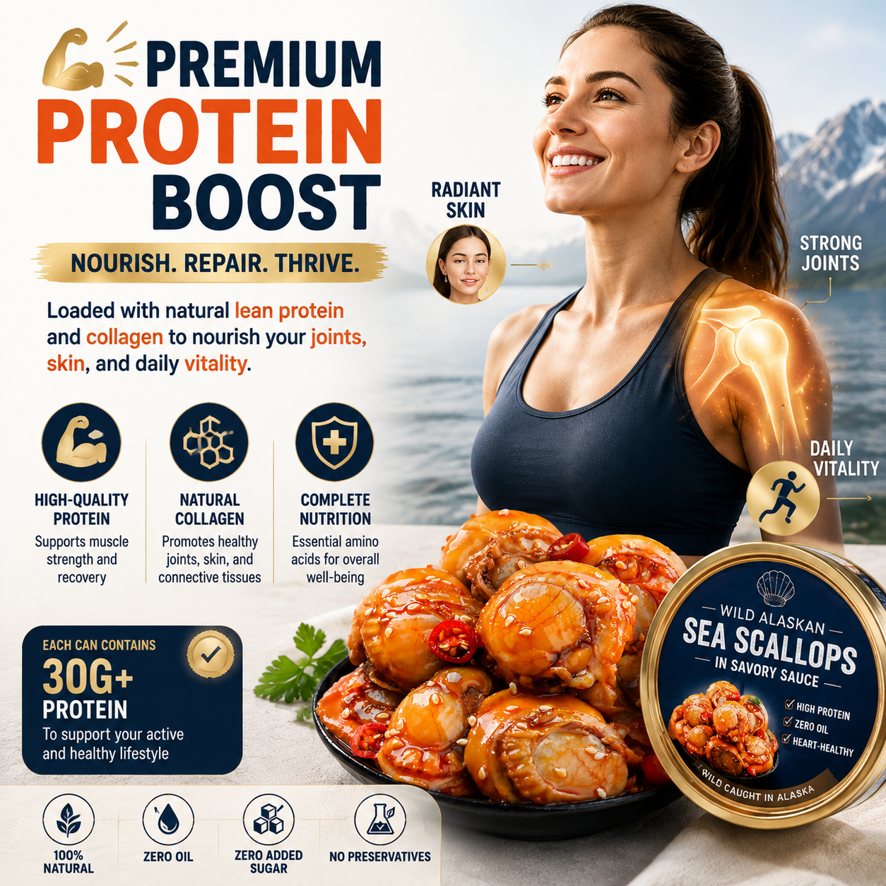 🌊 Wild Alaskan Sea Scallops in Savory Sauce – High Protein, Zero Oil & Heart-Healthy Gourmet Tin ❤️ LGZ