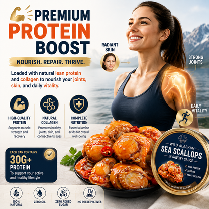 🌊 Wild Alaskan Sea Scallops in Savory Sauce – High Protein, Zero Oil & Heart-Healthy Gourmet Tin ❤️ LGZ