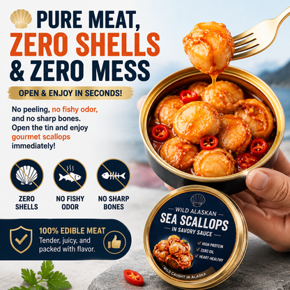 🌊 Wild Alaskan Sea Scallops in Savory Sauce – High Protein, Zero Oil & Heart-Healthy Gourmet Tin ❤️ LGZ