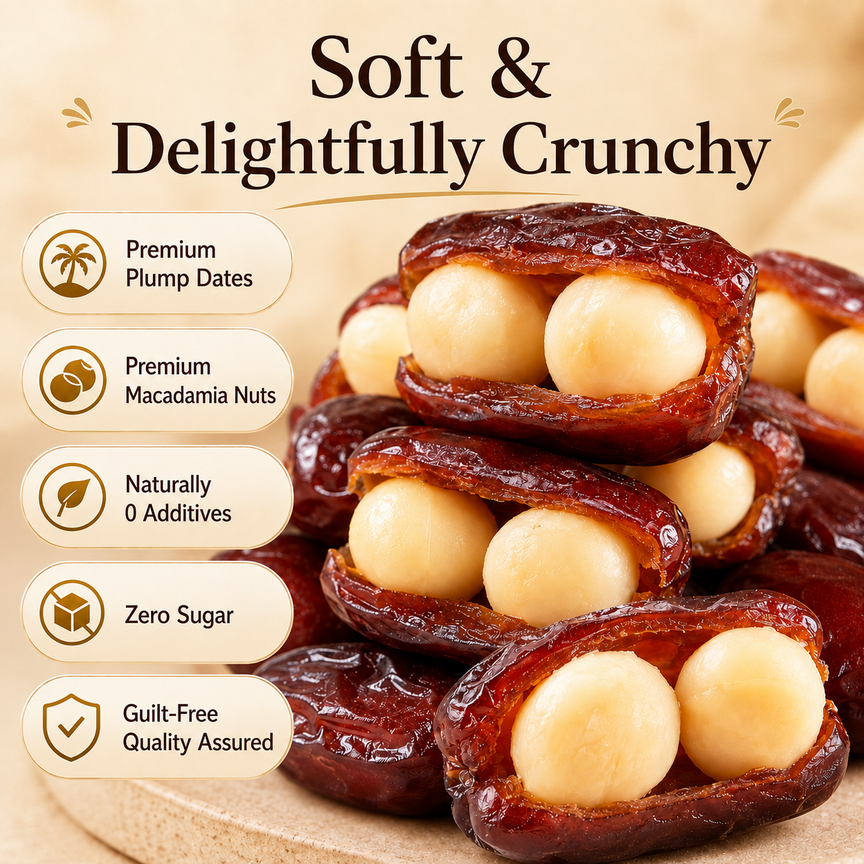 Premium Dates Stuffed with Macadamia Nuts-Supports Heart, Vascular & Blood Sugar Health-NEX
