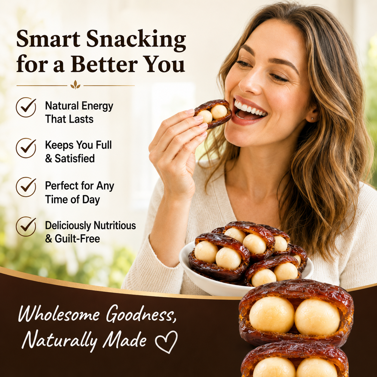 Premium Dates Stuffed with Macadamia Nuts-Supports Heart, Vascular & Blood Sugar Health-NEX