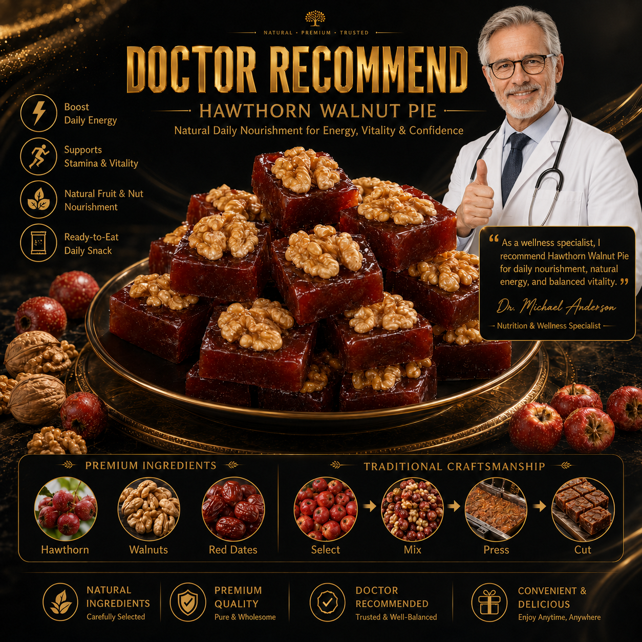 🔥 Natural Daily Fuel for Men’s Strength, Stamina & Vitality｜Hawthorn Walnut Pie -XLB 💪